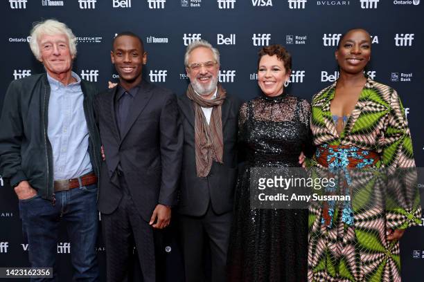 Roger Deakins, Micheal Ward, Sam Mendes, Olivia Colman, and Tanya Moodie attend the "Empire Of Light" Premiere at Princess of Wales on September 12,...