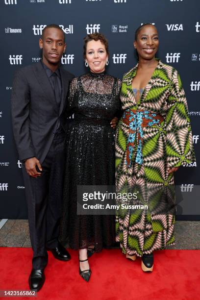 Micheal Ward, Olivia Colman, and Tanya Moodie attend the "Empire Of Light" Premiere at Princess of Wales on September 12, 2022 in Toronto, Ontario.