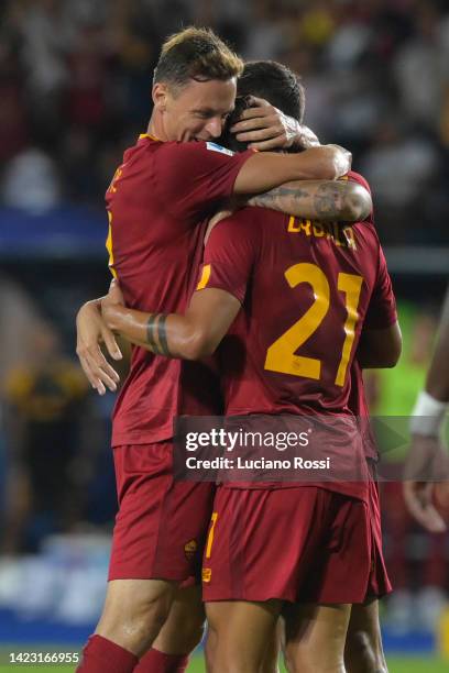 Roma player Paulo Dybala celebrates after scored the first goal for his team during the Serie A match between Empoli FC and AS Roma at Stadio Carlo...