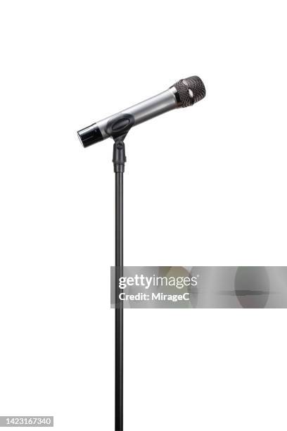 dynamic microphone on stand isolated on white - microphone stand stock pictures, royalty-free photos & images