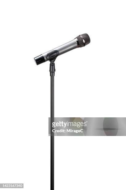 dynamic microphone on stand isolated on white - mikrofonhållare bildbanksfoton och bilder