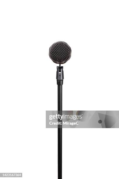 microphone on stand point of view isolated on white - microphone stand stock pictures, royalty-free photos & images