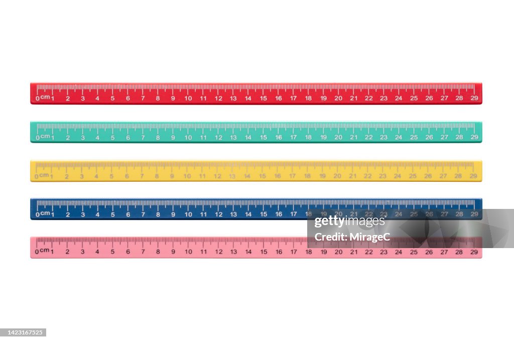 Multi Colored 29cm Plastic Straight Rulers Set Isolated on White