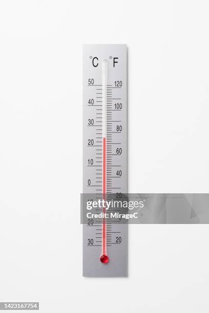 metal thermometer fahrenheit and celsius, normal temperature - celsius stock-fotos und bilder