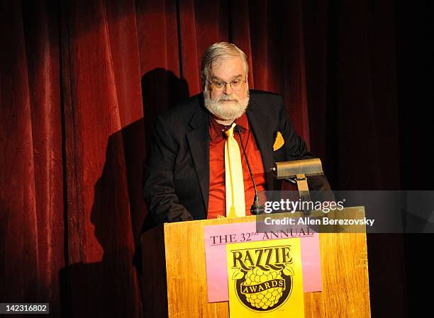 John Wilson presents at the 32nd Annual RAZZIE Awards Winners Announcement on April 1, 2012 in Santa Monica, California.