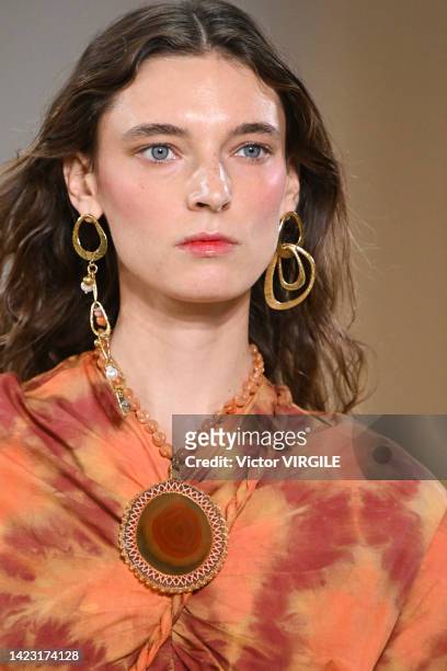 Model walks the runway during the Ulla Johnson Ready to Wear Spring/Summer 2023 fashion show as part of the New York Fashion Week on September 11,...