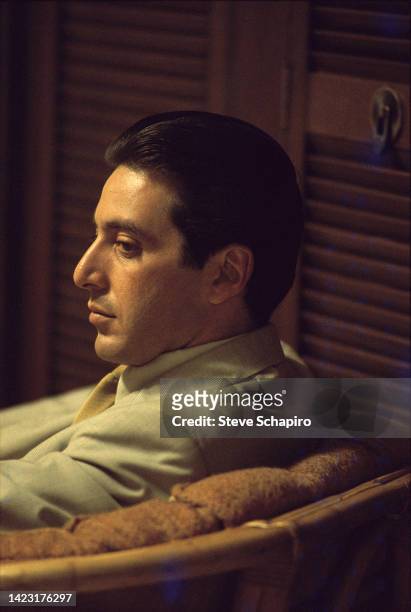 Profile of American actor Al Pacino in a scene from the film 'The Godfather Part II' , New York, 1973.