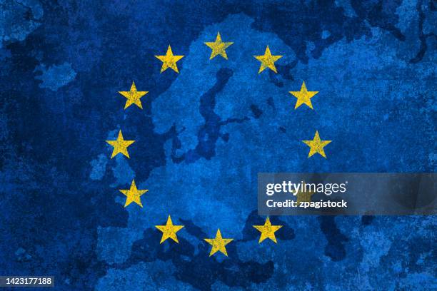 european union flag and map on damaged wall - diplomacy stock pictures, royalty-free photos & images