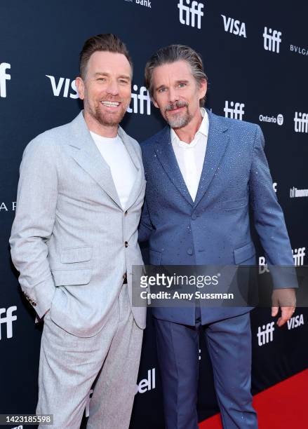 Ewan McGregor and Ethan Hawke attend the "Raymond & Ray" Premiere during the 2022 Toronto International Film Festival at Roy Thomson Hall on...