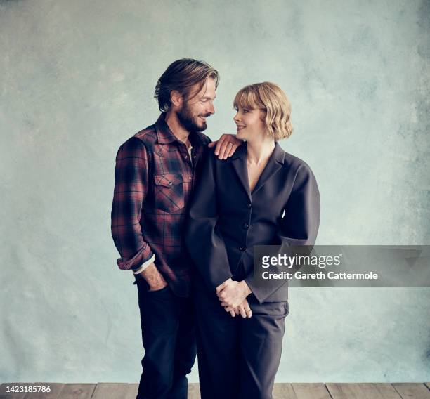 Andreas Pietschmann and Emily Beecham of "1899" pose in the Getty Images Portrait Studio Presented by IMDb and IMDbPro at Bisha Hotel & Residences on...