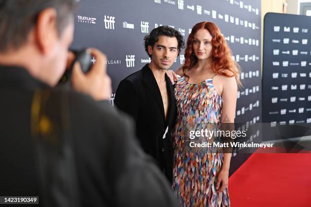 Joe Jonas and Sophie Turner attend the "Devotion" Premiere at Cinesphere on September 12, 2022 in Toronto, Ontario.