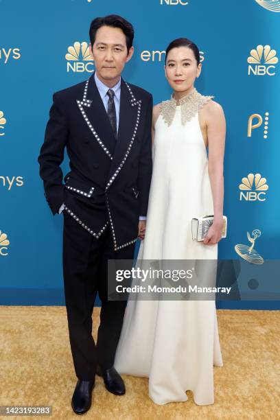Lee Jung-jae and guest attend the 74th Primetime Emmys at Microsoft Theater on September 12, 2022 in Los Angeles, California.
