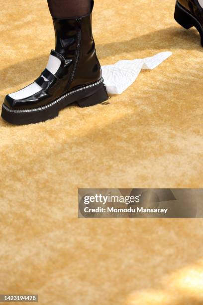 Emily Heller, shoe detail, attends the 74th Primetime Emmys at Microsoft Theater on September 12, 2022 in Los Angeles, California.