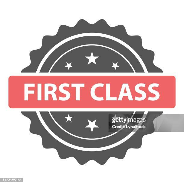 first class stamp, seal. vector badge, icon template. illustration isolated on white background. - first class stamp stock illustrations