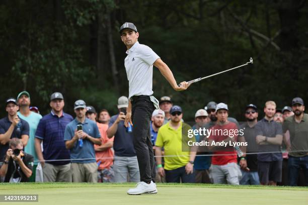 Joaquin Niemann of Chile during Day Three of the LIV Golf Invitational - Boston at The Oaks golf course at The International on September 04, 2022 in...