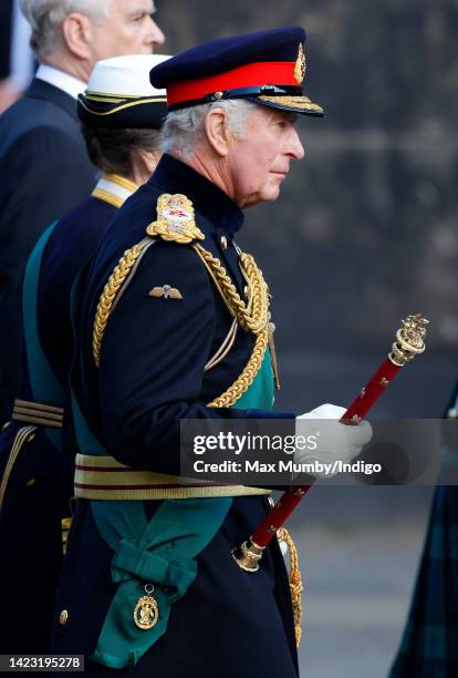 King Charles III walks along The Royal Mile as he accompanies Queen Elizabeth II's coffin to St Giles' Cathedral for a Service of Thanksgiving on...