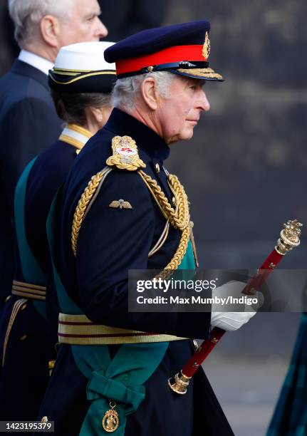 King Charles III walks along The Royal Mile as he accompanies Queen Elizabeth II's coffin to St Giles' Cathedral for a Service of Thanksgiving on...