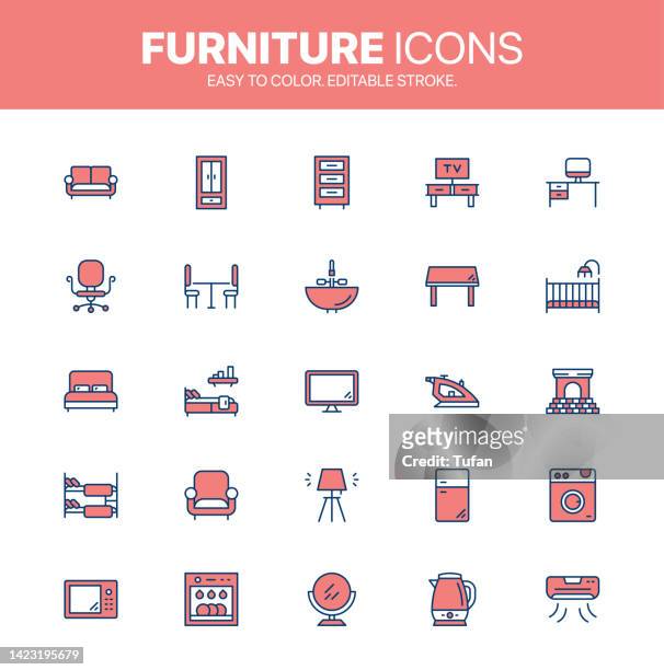furniture icon set colorful vector. set of sanitary and interior design symbol. house decoration vector pack - operating gown stock illustrations