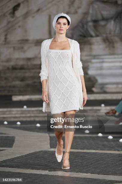 Isabeli Fontana walks during the Laura Biagiotti SS23 runway fashion show at Piazza del Campidoglio on September 12, 2022 in Rome, Italy.