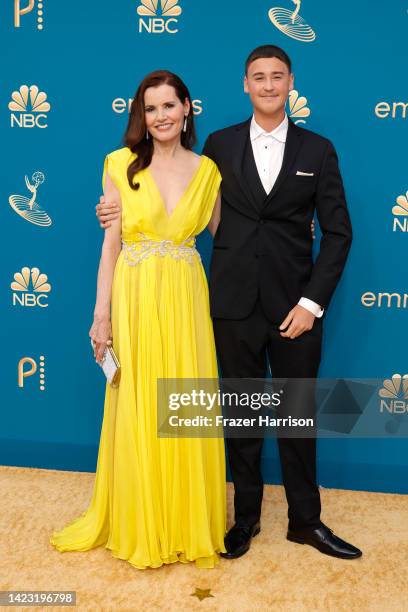 Geena Davis and Kian Jarrahy attend the 74th Primetime Emmys at Microsoft Theater on September 12, 2022 in Los Angeles, California.
