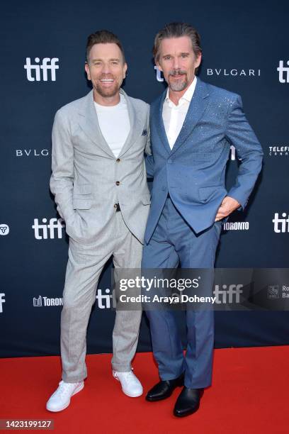 Ewan McGregor and Ethan Hawke attend the "Raymond & Ray" Premiere during the 2022 Toronto International Film Festival at Roy Thomson Hall on...