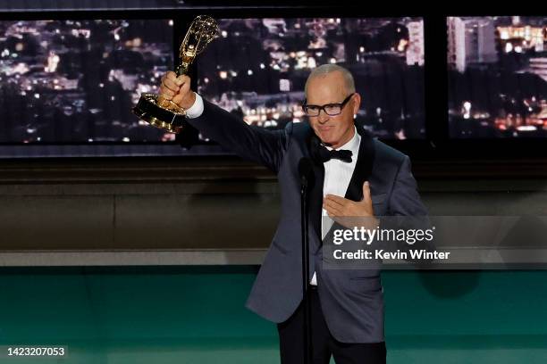 Michael Keaton accepts Outstanding Lead Actor in a Limited Series or Anthology Series or Movie for "Dopesick onstage during the 74th Primetime Emmys...