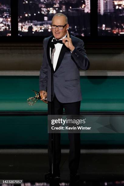 Michael Keaton accepts Outstanding Lead Actor in a Limited Series or Anthology Series or Movie for "Dopesick onstage during the 74th Primetime Emmys...