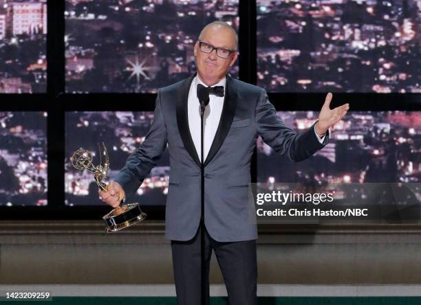 74th ANNUAL PRIMETIME EMMY AWARDS -- Pictured: Michael Keaton accepts the Outstanding Lead Actor in a Limited or Anthology Series or Movie award for...