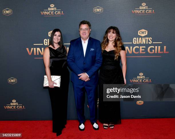 Jenny Gill Van Valkenburg, honoree Vince Gill and Corrina Grant Gill attend CMT Giants: Vince Gill at The Fisher Center for the Performing Arts on...