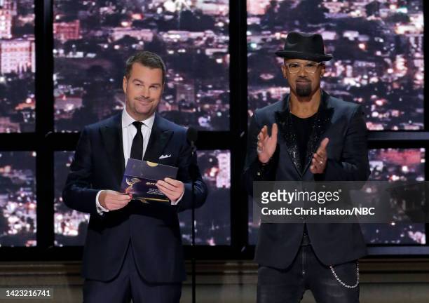 74th ANNUAL PRIMETIME EMMY AWARDS -- Pictured: Chris O'Donnell and Shemar Moore speak on stage during the 74th Annual Primetime Emmy Awards held at...