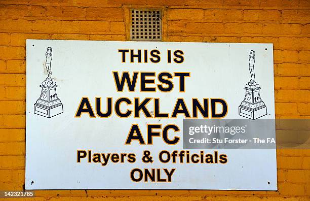 This is West Auckland sign during the FA Vase Semi Final second leg between West Auckland and Herne Bay at Darlington Road on March 31, 2012 in...