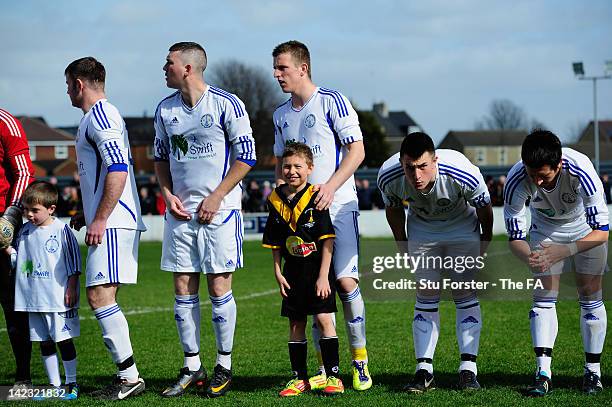 The West Auckland team line up before the FA Vase Semi Final second leg between West Auckland and Herne Bay at Darlington Road on March 31, 2012 in...