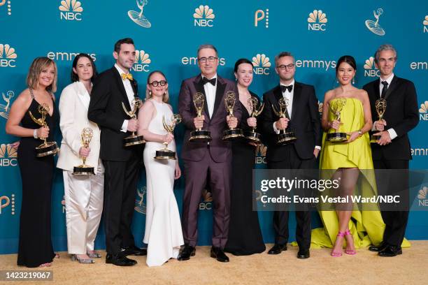 74th ANNUAL PRIMETIME EMMY AWARDS -- Pictured: John Oliver and crew members, winners of the Outstanding Variety Talk Series award for 'Last Week...