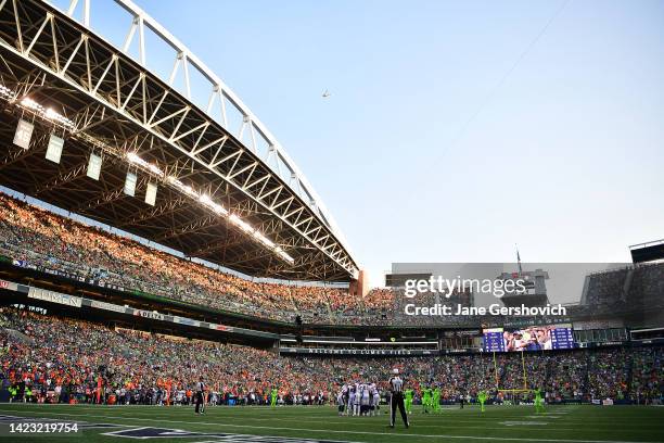 General view during the second quarter of a game between the Seattle Seahawks and the Denver Broncos at Lumen Field on September 12, 2022 in Seattle,...