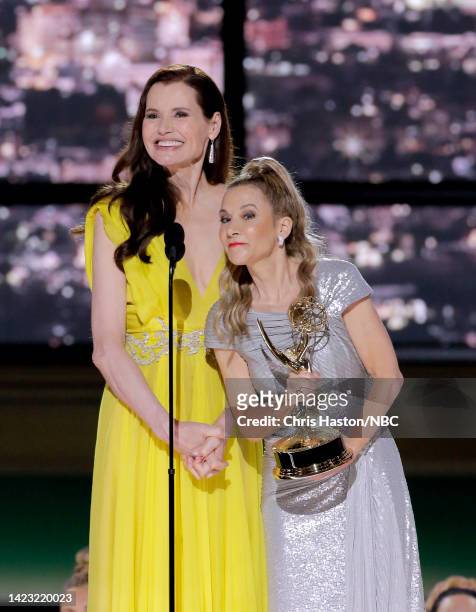 74th ANNUAL PRIMETIME EMMY AWARDS -- Pictured: Geena Davis and Madeline Di Nonno accept the Governor's Award on behalf of the Geena Davis Institute...