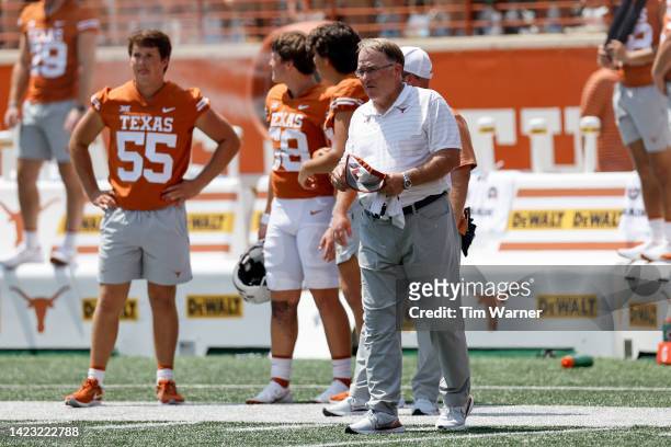 Special assistant to the head coach Gary Patterson of the Texas Longhorns stands on the sideline in the second half against the Alabama Crimson Tide...