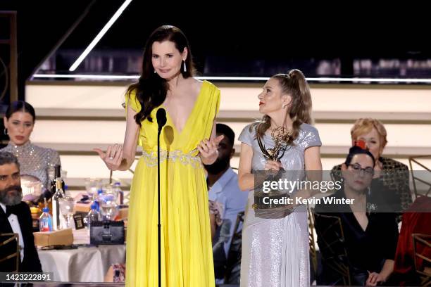 Geena Davis and Madeline Di Nonno accept the Governors Award for the Geena Davis Institute on Gender in Media onstage during the 74th Primetime Emmys...