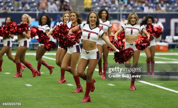 Houston Texans Cheerleaders perform during the second half as the Houston Texans play the Indianapolis Colts at NRG Stadium on September 11, 2022 in...