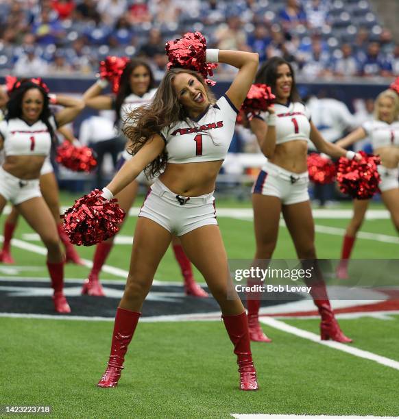 Houston Texans Cheerleaders perform during the second half as the Houston Texans play the Indianapolis Colts at NRG Stadium on September 11, 2022 in...