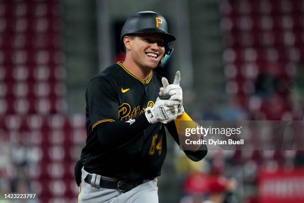 Diego Castillo of the Pittsburgh Pirates rounds the bases on his two-run home run in the fifth inning against the Cincinnati Reds at Great American...