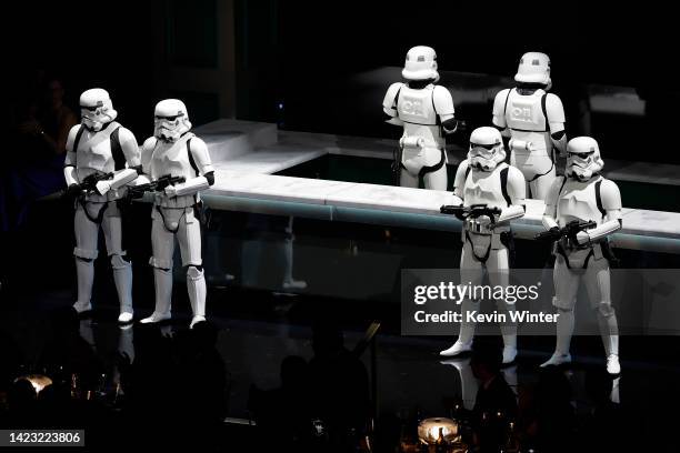 Star Wars Stormtroopers appear onstage during the 74th Primetime Emmys at Microsoft Theater on September 12, 2022 in Los Angeles, California.