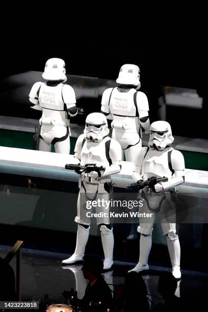 Star Wars Stormtroopers appear onstage during the 74th Primetime Emmys at Microsoft Theater on September 12, 2022 in Los Angeles, California.