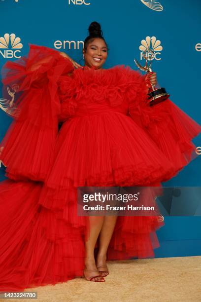 Lizzo, winner of the Outstanding Competition Program award for ‘Lizzo's Watch Out for the Big Grrrls,�’ poses in the press room during the 74th...