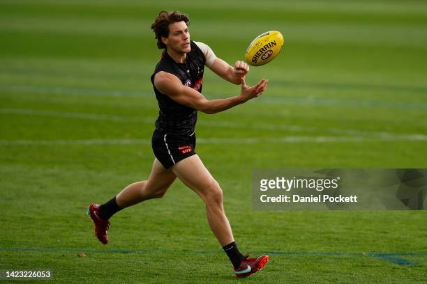 Patrick Lipinski of the Magpies in action during a Collingwood Magpies AFL training session at Olympic Park Oval on September 13, 2022 in Melbourne,...