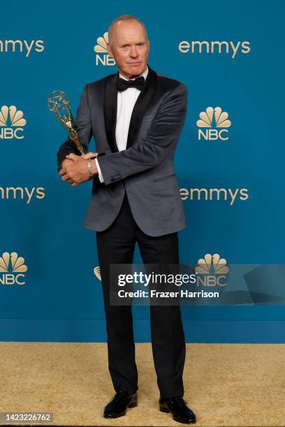 Michael Keaton, winner of the Outstanding Lead Actor in a Limited or Anthology Series or Movie award for ‘Dopesick,’ poses in the press room during...