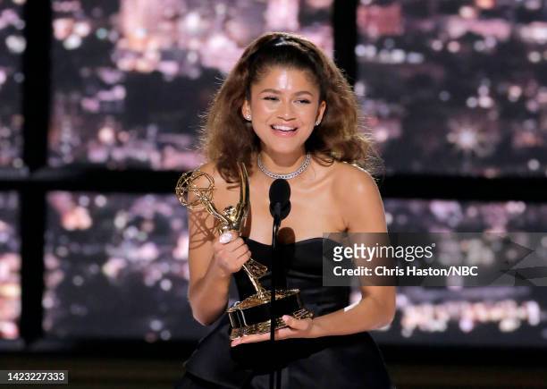 74th ANNUAL PRIMETIME EMMY AWARDS -- Pictured: Zendaya accepts the Outstanding Lead Actress in a Drama Series award for "Euphoria" on stage during...