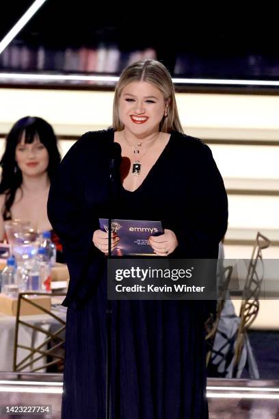 Kelly Clarkson speaks onstage during the 74th Primetime Emmys at Microsoft Theater on September 12, 2022 in Los Angeles, California.