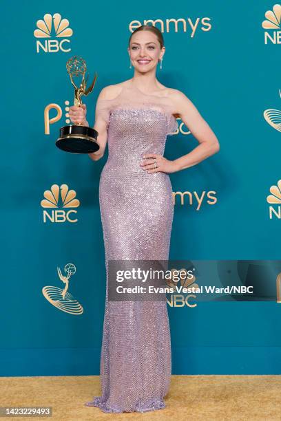 74th ANNUAL PRIMETIME EMMY AWARDS -- Pictured: Amanda Seyfried, winner of Lead Actress in a Limited Series or Movie for “The Dropout”, poses in the...