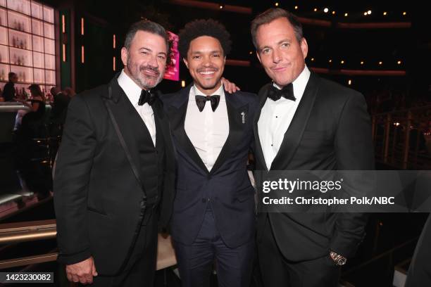 74th ANNUAL PRIMETIME EMMY AWARDS -- Pictured: Jimmy Kimmel, Trevor Noah, and Will Arnett attend the 74th Annual Primetime Emmy Awards held at the...