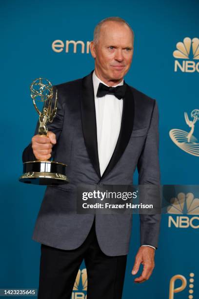 Michael Keaton, winner of the Outstanding Lead Actor in a Limited or Anthology Series or Movie award for ‘Dopesick,’ poses in the press room during...
